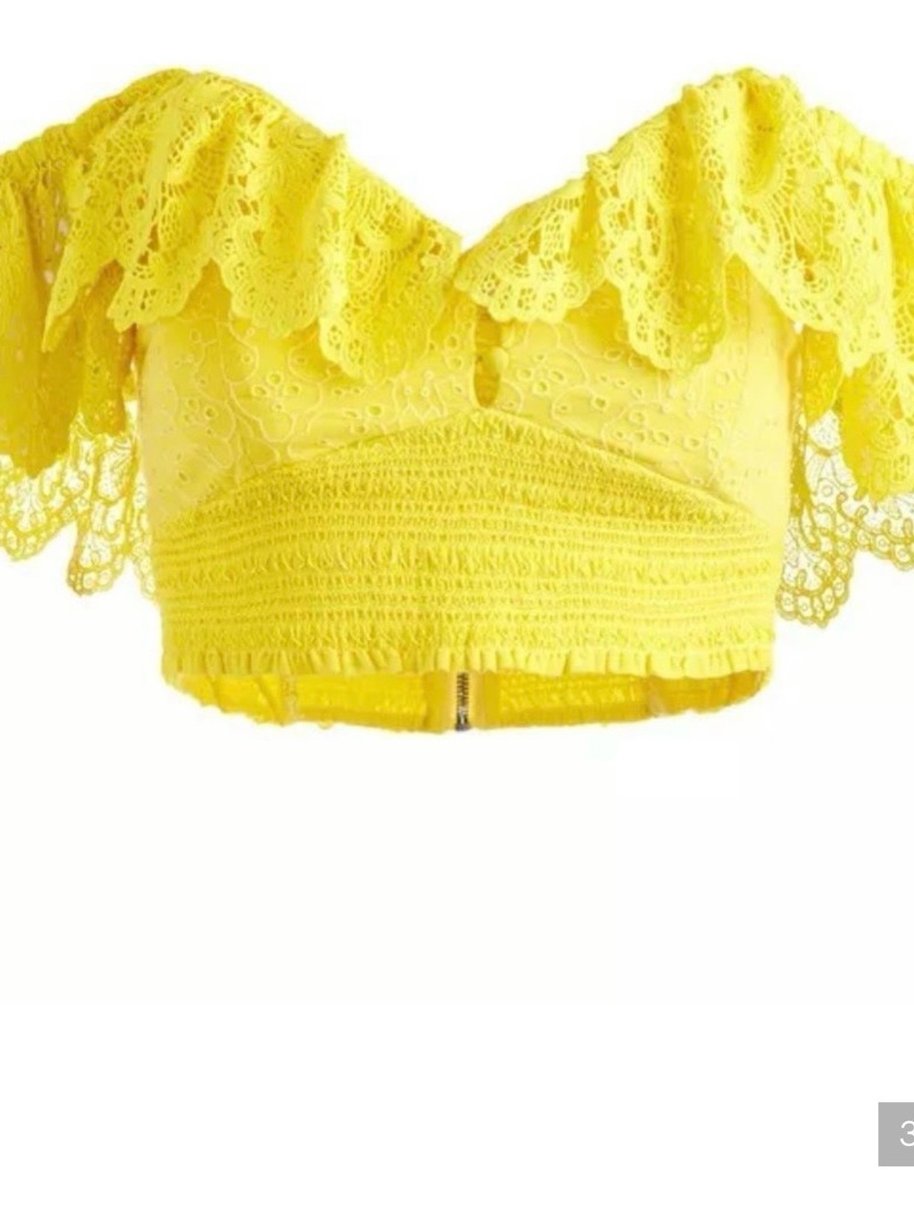 Alice + Olivia Yellow Lace Ruffle Crop Top - Picture 4 of 6